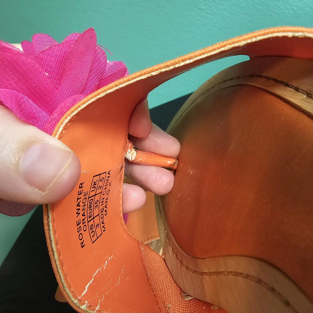 Stuart Weitzman Orange Sandals with Pink Floral Kids Size 3 - Picture 7 of 8